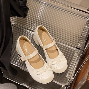 Chaussures Mary Jane pour femmes, bout carré, nœud, boucle en strass, talon bloc, en similicuir, style décontracté chic, 3 couleurs - Product Image 1