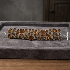 Pulsera de Cadena con Eslabones Chapados en Plata Antigua, Diseño Geométrico Clásico con Piedra de Ámbar, Estilo Vintage para Mujer, Regalo de Joyería - Product Image 2