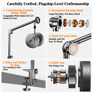 Logotipo Personalizado Plegable de Brazo Largo 360 °   Soporte Giratorio para Teléfono y Tablet con Abrazadera para Escritorio, Soporte Ajustable de Aleación de Aluminio con Brazo Flexible - Product Image 4