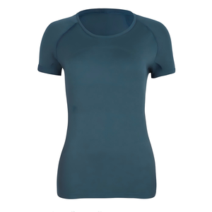 T-shirt sportif pour femme, bleu, manches courtes, col rond, coupe ajustée, séchage rapide, tricoté en polyester, logo imprimé, printemps été - Product Image 4