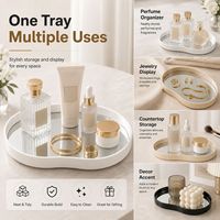 Plateau de vanité décoratif miroir avec bordure métallique surélevée pour l'affichage de parfums, cosmétiques, bijoux et la décoration intérieure – Vente en gros