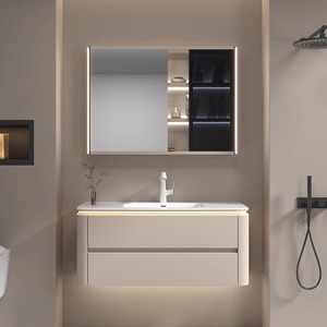 Moderno y sencillo gabinete de baño inteligente para montar en la pared con LED integrado y curvado en caliente. - Product Image 1