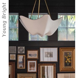 Young Bright White Plaster Chandelier 73cm Oval Led E27 Single <b>Head</b> For Living Room Bedroom Villa Retro <b>Style</b> - Product Image 1
