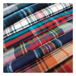 Wholesale Stock Lot Brushed Woven Twill Soft Pajamas Fabric Check Polyester Cotton Flannel CVC Yarn Dyed Fabric For Indonesia