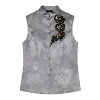 Gilet de luxe en soie satinée pour femme, broderie française faite à la main, style chinois, sans manches, personnalisable OEM ODM