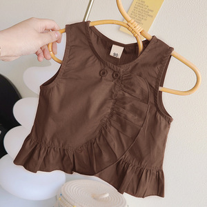 Setelan Fashion 3 Potong untuk Anak Perempuan Musim Panas 2025: Atasan Tanpa Lengan Model Boneka + Celana Kulot + Topi - Product Image 4