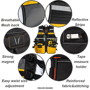 سترة أدوات قابلة للتعديل ومقاومة للماء للرجال مع 21 جيبًا، سترة عمل عاكسة للكهربائيين والنجارين وعمال البناء - Product Image 5