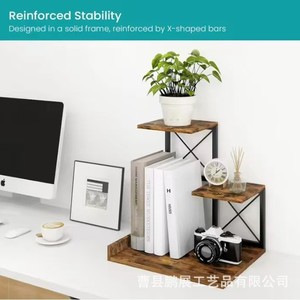 Estante de almacenamiento de escritorio de hierro y madera, organizador de oficina de 3 niveles de color quemado para papelería y artículos varios - Product Image 3