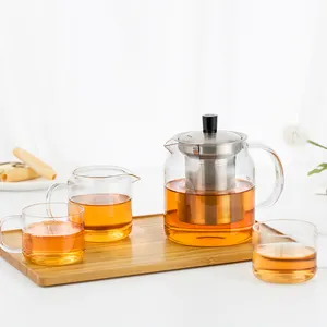 Samadyo set teko kaca Modern, cangkir teh promosi Natal dengan infuser teh