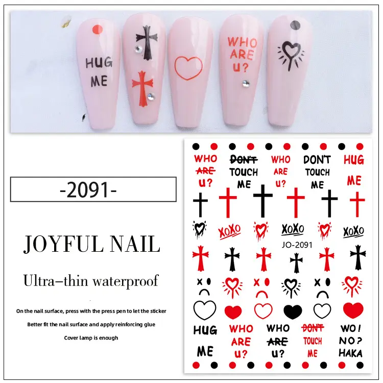 2022 New Design Black And White Cross Stickers Nail Stickers Gothic Retro Style Simple 3d Nail Decals For Nail Art