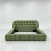 Cadre de lit en bois de pin pleine grandeur, moderne, italien, écologique, durable, avec revêtement en tissu capitonné à bulles, base enveloppante luxueuse et douce