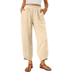 Pantalon large en tricot pour femme FOXA, coton et fibre de bambou, respirant, avec poches, décontracté, pour l'été - Product Image 1