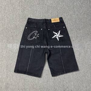 Nouveau modèle tendance transfrontalier <span class=keywords><strong>Corteiz</strong></span> Alcatraz Jeans en denim brodé étoile coupe mi-haute pour homme – Collection été - Product Image 4