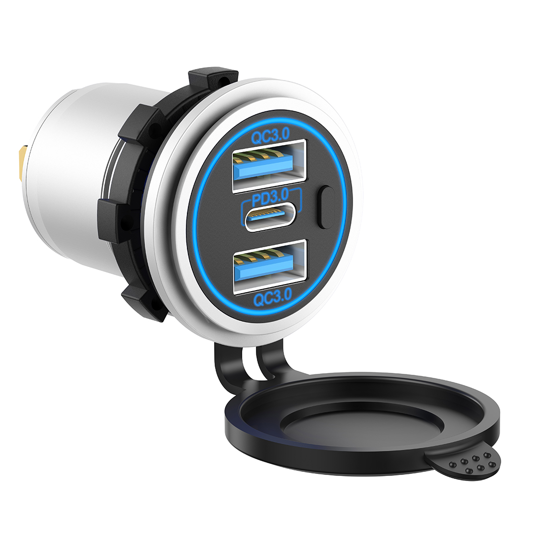 Boîtier argenté LED bleue