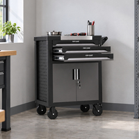 Chariot à outils à trois tiroirs, double porte, étagère réglable, plateau personnalisé, verrouillable, OEM ODM, armoire à outils mobile roulante pour garage et atelier