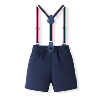 Catpapa - Conjunto de 3 piezas para bebé niño: Body con ribete, pantalón corto con tirantes azul marino y pajarita - Traje de caballero para bautizo o fiesta