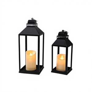 Lanterne à bougie vintage en fer, couleur noire, pour la décoration d'intérieur, de mariage et de fêtes, lanternes suspendues et au sol en solde - Product Image 1