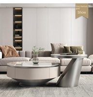 Table basse en bois de roche luxueuse avec meuble TV, table basse moderne simple haut de gamme en acier inoxydable