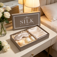 Coffret Cadeau Sommeil en Soie avec Masque de Nuit, Bougie Parfumée, Crème Apaisante, Bouteille Givrée, Bouchon Doré, Taie d'Oreiller – Ensemble Cadeau en Gros