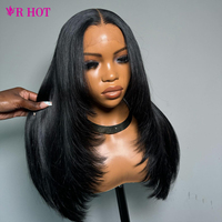 Pelucas al por mayor de cabello humano liso natural con encaje frontal 13x4 estilo capas, sin pegamento, HD, para mujeres afroamericanas