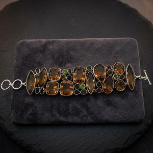 Geometric 925 <b>Silver</b> <b>Cuff</b> <b>Bracelet</b> With Topaz Stones Bezel Set Vintage Style Women's Jewelry - Product Image 1