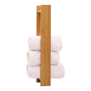 Bamboo Towel Holder Rails Bar Rack No Drilling Hand Towel Ring Strong Hold Self Adhesive