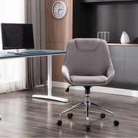 Chaise de bureau moderne en velours gris, ergonomique, pivotante, rembourrée, réglable en hauteur, avec roulettes