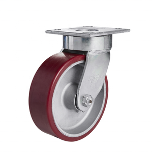 Roue à roulement à billes industrielle en PU avec noyau en aluminium, résistante aux chocs, de 4/5/6/8 pouces, couleur rouge, avec protections filetées, silencieuse - Product Image 1
