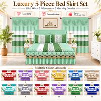 Ensemble de couvre-lit matelassé imprimé 5 pièces en gros avec jupe de lit à volants 2 couches, 2 taies d'oreiller et 2 panneaux de rideaux assortis