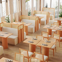 Meubles de restaurant commercial modernes, chaises en bois et rotin, canapé en cuir, banquette pour hôtel, extérieur