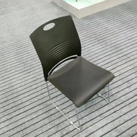 Chaise de conférence empilable en plastique avec coussin en tissu orange et structure en fil métallique chromé, chaise visiteur sans accoudoirs