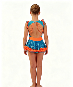 <span class=keywords><strong>Traje</strong></span> de Majorette Azul y Naranja con Lentejuelas, Falda con Volantes sin Mangas, Atuendo de Danza para <span class=keywords><strong>Gimnasia</strong></span> <span class=keywords><strong>Rítmica</strong></span> y Competencia - Product Image 4