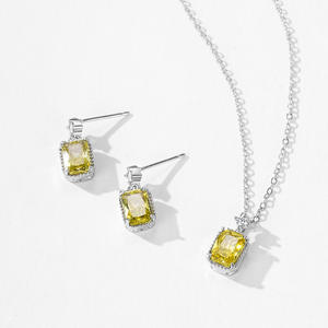 Collier pendentif personnalisable en argent sterling S925 avec zircon jaune citron taillé carré, version cuivre, cadeau d'anniversaire pour femme - Product Image 4