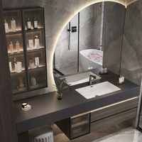 Meuble de salle de bain de style italien avec lavabo intégré en granit sans joint, coiffeuse et ensemble de comptoir de lavabo pour salle de bain