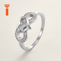 Bague en Moissanite Cœur Infini Couleur D VVS1, Coupe Ronde, en Argent Sterling S925 Plaqué Rhodium, Bague de Promesse en Moissanite