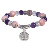 Bracelet unisexe avec pendentif breloque, perles de pierre de cristal, perles de 8 mm en améthyste et œil de tigre, bijoux en cristal