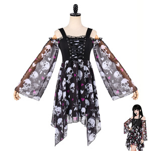 Robe mini gothique à épaules dénudées avec crâne, asymétrique en organza, taille naturelle, pour Halloween ou soirée en club - Product Image 4