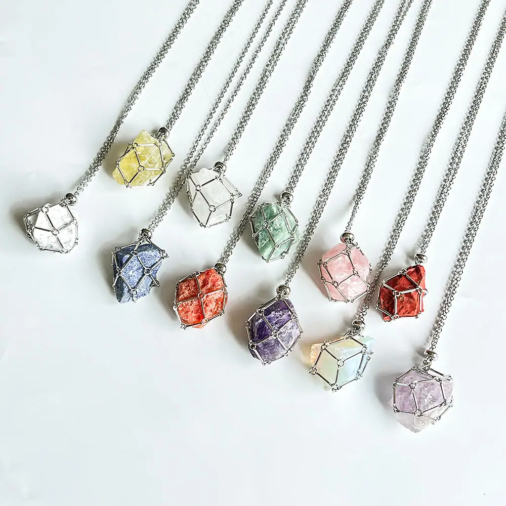Raw Crystal Holder Necklace Stainless Steel Cage For Stones DIY Adjustable Natural Gemstone Pendant Necklace Jewelry