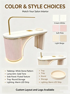 Ensemble de table de manucure rose avec collecteur de poussière, poste de travail moderne pour salon de beauté avec 3 chaises roulantes - Product Image 6