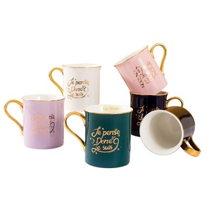 Gold-plated Handle <b>Large</b>-capacity High Temperature Resistant Microwave <b>Safe</b> European Style Nordic Coffee Mug Custom Printed Logo - Product Image 5