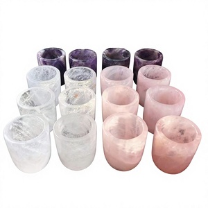 Kind Full Crystal Natural Stone Hand Carved Engraved Rose Quartz Clear Quartz Smoky Quartz Love Theme Tea <b>Cup</b> for Gift - Product Image 2