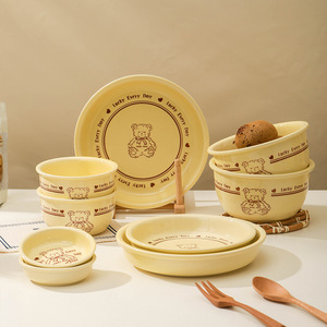 <b>Cute</b> Things Creative Cartoon Tableware Pink Dinner Plate <b>Bear</b> Ceramic Bowl Plate Set - Product Image 2