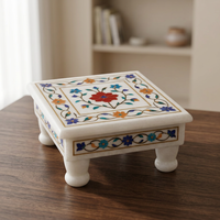 Mandir de prière floral rectangulaire sur pied, en marbre blanc éco-responsable, incrusté, style Art Déco, fait main, pour Diwali