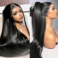 Peluca frontal de encaje liso sin pegamento, pre-arrancada con línea de cabello natural, pelucas frontales de encaje transparente para mujeres afroamericanas