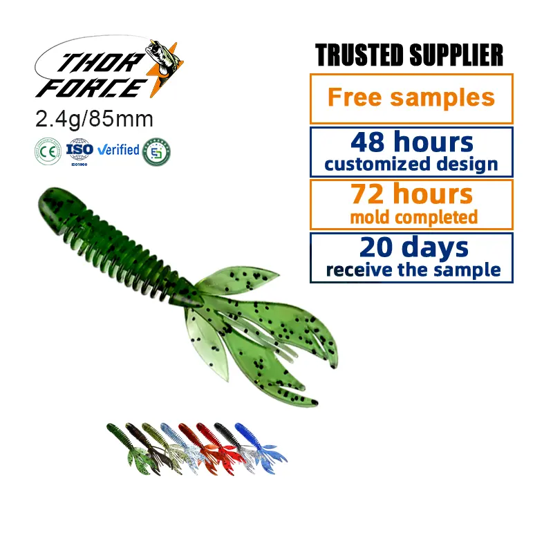 THORFORCE özel 85mm2.4g balıkçılık uzun kuyruk Grubs lurefishing yem cazibesi düz kuyruk yumuşak PVC plastik grub cazibesi