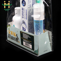 Sac de toilette en PVC transparent avec poignée découpée et bouton-pression pour trousse de soins bucco-dentaires, kit de voyage, cosmétiques de salle de bain, promotion, vente en gros personnalisée