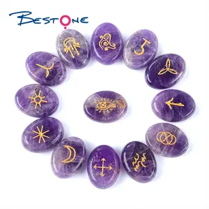 Factory Wholesale Natural Stone Carving Witch Rune Healing Crystal Oval Agate Quartz Witchcraft Tarot Runes for Gifts