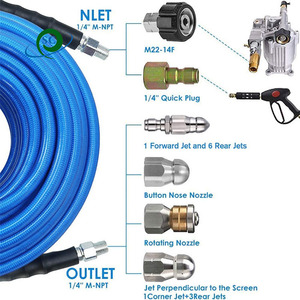 Kit de Boquilla Rotatoria para Limpieza de Alcantarillado de 1/4"NPT para <span class=keywords><strong>Lavadora</strong></span> a Presión de 5800 PSI, <span class=keywords><strong>Manguera</strong></span> de 30M con Boquilla Rotatoria para Desatascar Drenajes - Product Image 6