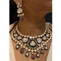 Collier ras-de-cou plaqué or Polki multicolore naturel, bijoux de mariage indiens, ensemble Bollywood Sabyasachi