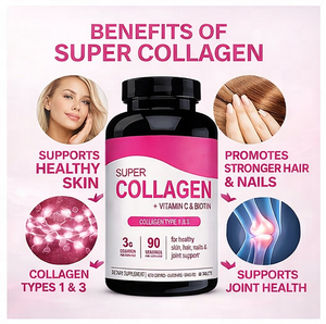 Comprimés <span class=keywords><strong>de</strong></span> Super <span class=keywords><strong>Collagène</strong></span> Vitamine C Biotine |   <span class=keywords><strong>Collagène</strong></span> <span class=keywords><strong>de</strong></span> <span class=keywords><strong>type</strong></span> <span class=keywords><strong>1</strong></span> et 3 en peptides |   90 comprimés pour adultes sans gluten pour la peau, les cheveux, les ongles et les articulations - Product Image 4